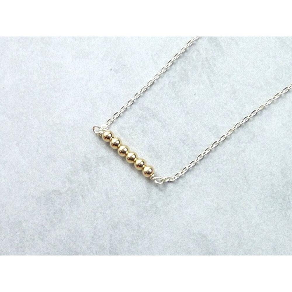 Gold Ball 925 Sterling Silver Necklace 16 In Dainty Bead Bar Chain Handcrafted
